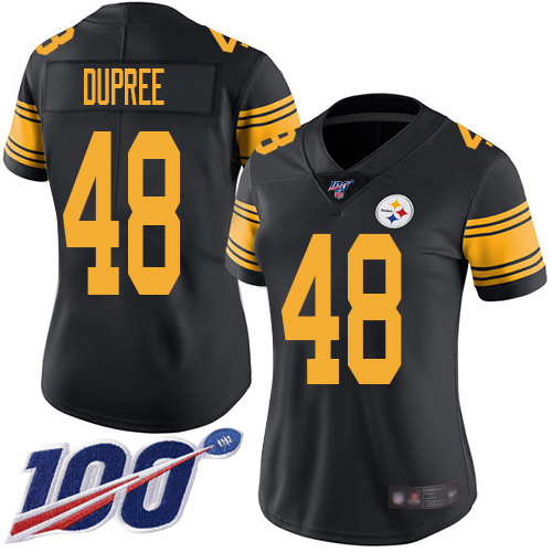 Women Pittsburgh Steelers Football 48 Limited Black Bud Dupree 100th Season Rush Vapor Untouchable Nike NFL Jersey